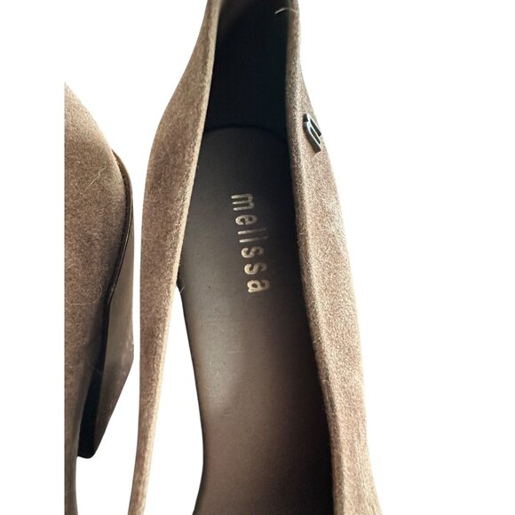 Melissa Womens Peep-Toe Heels With Geometric Block Heel Design Size 6 Brown Text - Picture 2 of 7